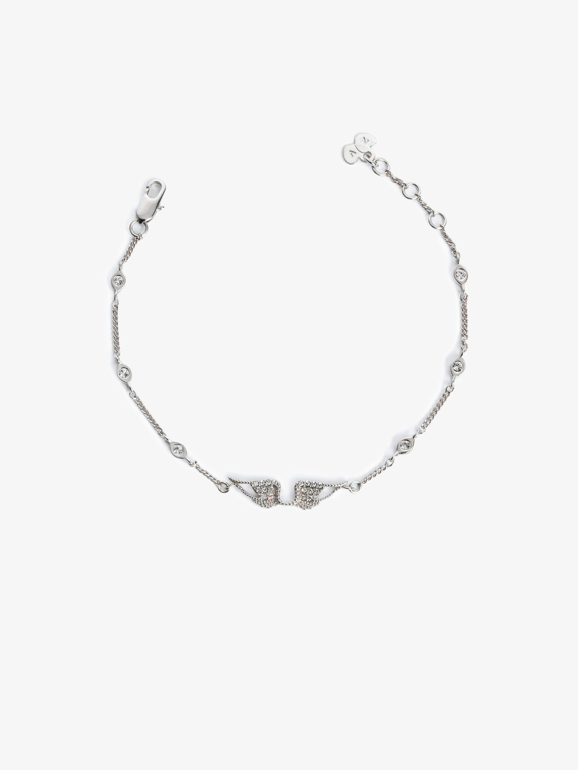 Rock Bracelet - Chain bracelet with wings in brass and rhinestones.